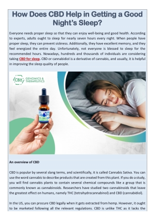 How Does CBD Help in Getting a Good Night’s Sleep