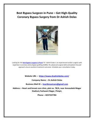 Best Bypass Surgeon in Pune – Get High-Quality Coronary Bypass Surgery from Dr Ashish Dolas