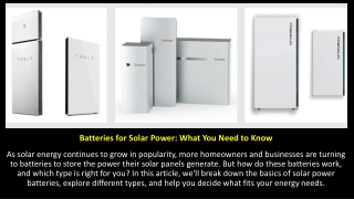 Batteries for Solar Power What You Need to Know