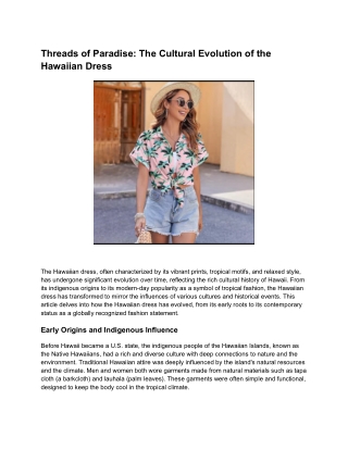 Threads of Paradise: The Cultural Evolution of the Hawaiian Dress