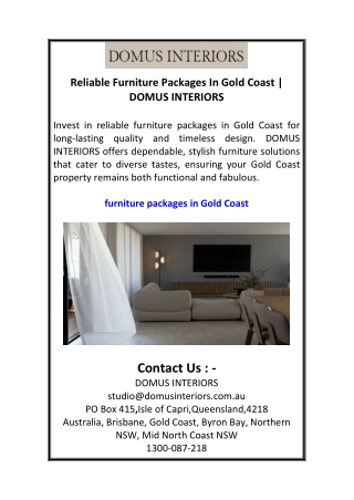 Reliable Furniture Packages In Gold Coast DOMUS INTERIORS