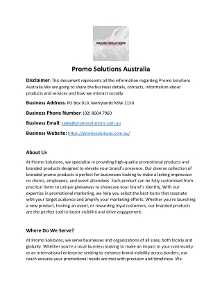 Promo Solutions Australia