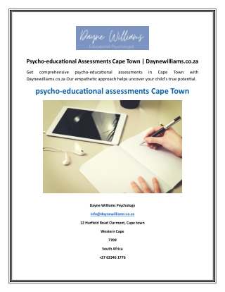 Psycho-educational Assessments Cape Town  Daynewilliams.co.za