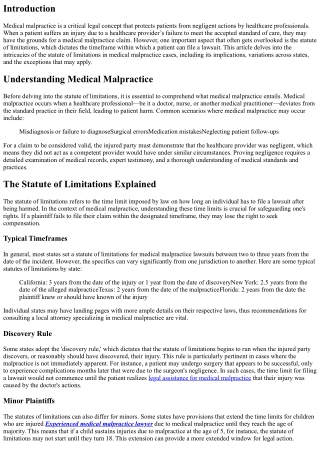 A Closer Look at the Statute of Limitations in Medical Malpractice Cases