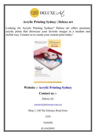 Acrylic Printing Sydney   Deluxe art
