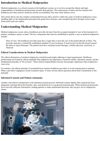 The Intersection of Ethics and Law in Medical Malpractice