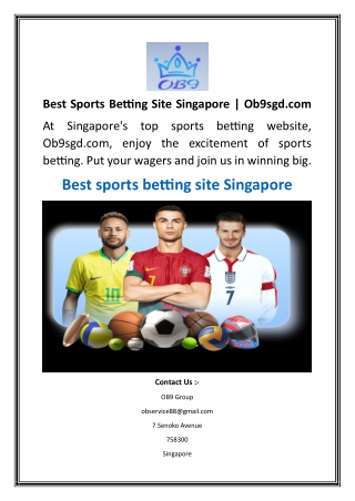 Best Sports Betting Site Singapore  Ob9sgd.com