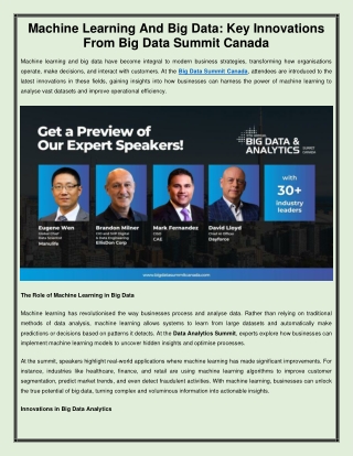 Machine Learning And Big Data Key Innovations From Big Data Summit Canada