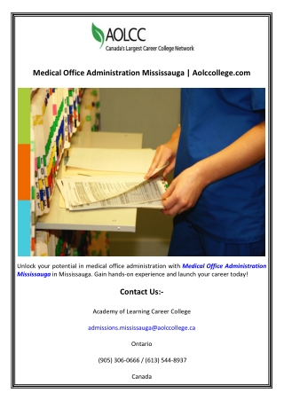 Medical Office Administration Mississauga  Aolccollege.com