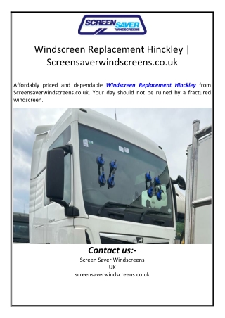 Windscreen Replacement Hinckley | Screensaverwindscreens.co.uk
