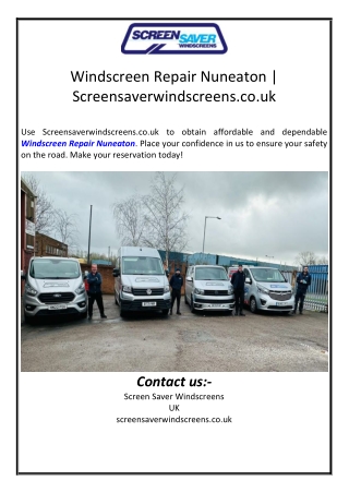 Windscreen Repair Nuneaton | Screensaverwindscreens.co.uk