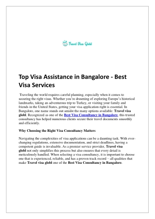 Top Visa Assistance in Bangalore - Best Visa Services