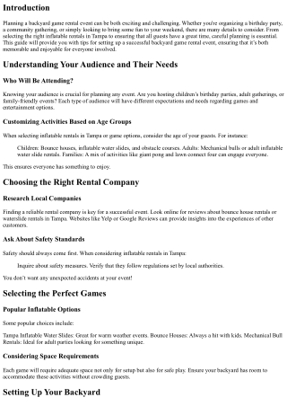 Tips for Setting Up a Successful Backyard Game Rental Event