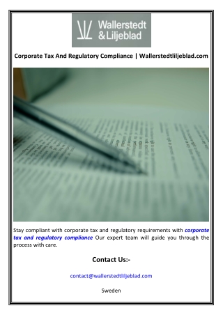 Corporate Tax And Regulatory Compliance  Wallerstedtliljeblad.com