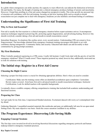 Structure Self-confidence Through Emergency Treatment Training: A Personal Trip