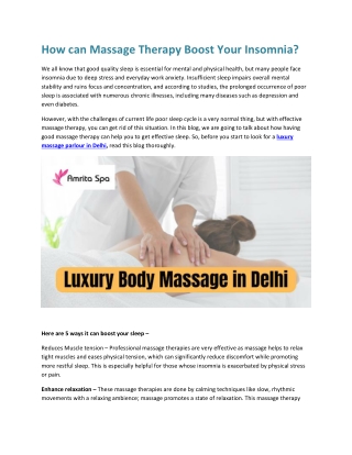 How can Massage Therapy Boost Your Insomnia