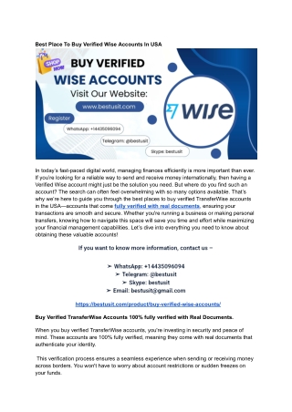 Best Place, To Buy Verified, Wise Accounts, In USA