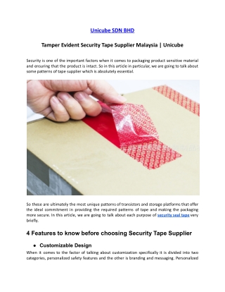Tamper Evident Security Tape Supplier Malaysia -  Unicube