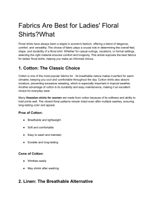 Fabrics Are Best for Ladies' Floral Shirts What