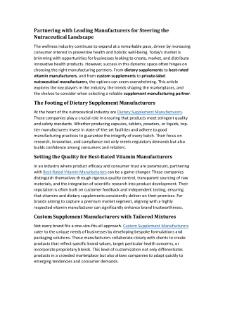 Partnering with Leading Manufacturers for Steering the Nutraceutical Landscape