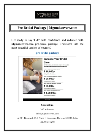 Pre Bridal Package  Mgmakeovers