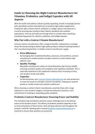 Guide to Choosing the Right Contract Manufacturer for Vitamins, Probiotics, and Softgel Capsules with All Aspects