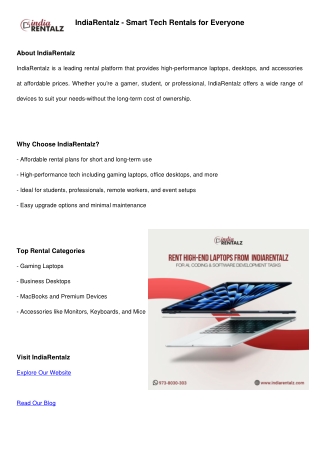 IndiaRentalz – Affordable Tech Rentals for Smart Users