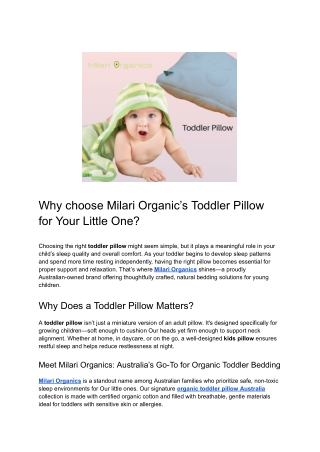 Why choose Milari Organics Toddler Pillow for Your Little One_