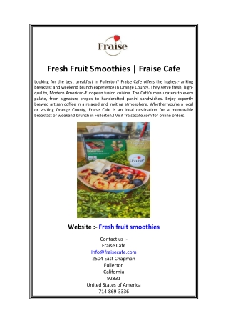 Fresh Fruit Smoothies  Fraise Cafe