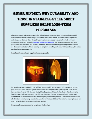 Buyer Mindset Why Durability and Trust in Stainless Steel Sheet Suppliers Helps Long-Term Purchases