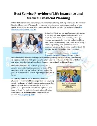 Best Service Provider of Life Insurance and Medical Financial Planning