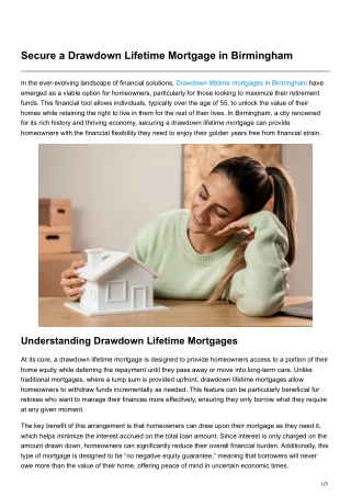 Secure a Drawdown Lifetime Mortgage inBirmingham