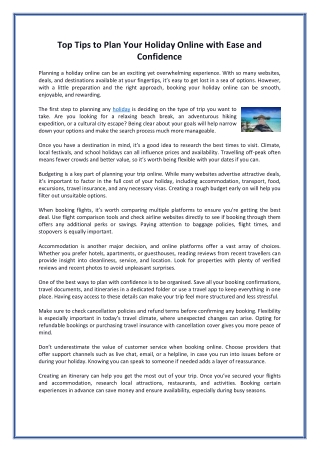 Top Tips to Plan Your Holiday Online with Ease and Confidence