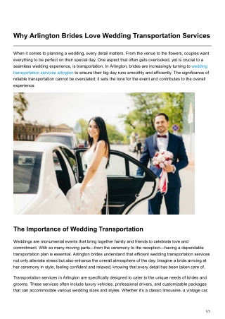 Why Arlington Brides Love Wedding Transportation Services