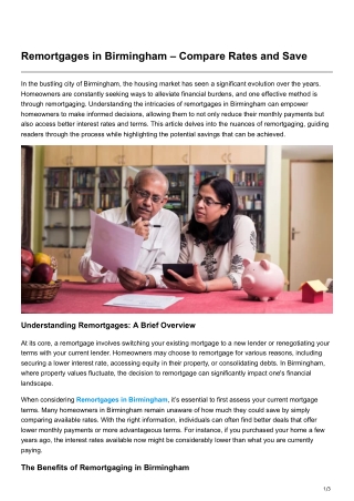 Remortgages in Birmingham Compare Rates and Save