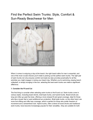 Find the Perfect Swim Trunks: Style, Comfort & Sun-Ready Beachwear for Men