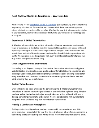 Best Tattoo Studio in Markham – Warriors Ink