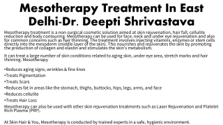Mesotherapy Treatment In East Delhi-Dr Deepti Shrivastava