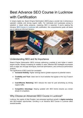 Best Advance SEO Course in Lucknow with Certification