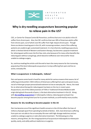 Why is dry needling acupuncture becoming popular to relieve pain in the US?