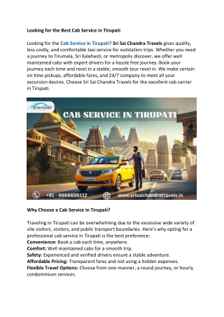 Looking for the Best Cab Service in Tirupati
