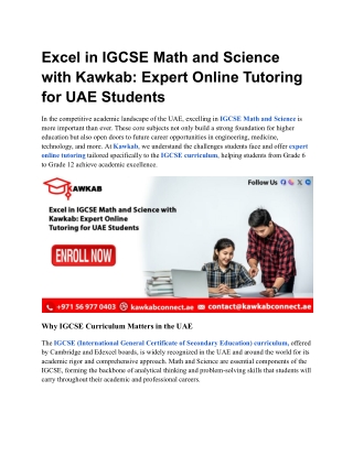 Excel in IGCSE Math and Science with Kawkab Expert Online Tutoring for UAE Students