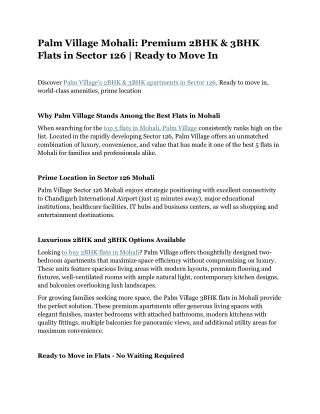 Palm Village Mohali 2BHK & 3BHK apartments in Sector 126