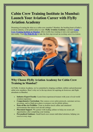 Cabin Crew Training Institute in Mumbai