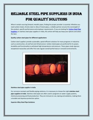 Reliable Steel Pipe Suppliers in India for Quality Solutions
