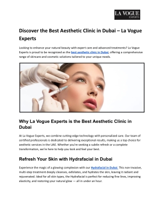 Discover the Best Aesthetic Clinic in Dubai – La Vogue Experts