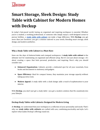 Smart Storage, Sleek Design_ Study Table with Cabinet for Modern Homes with Deckup
