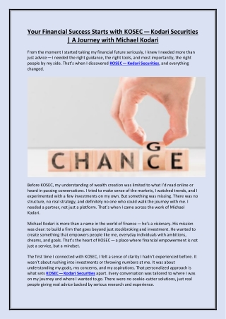 Your Financial Success Starts with KOSEC — Kodari Securities A Journey with Michael Kodari