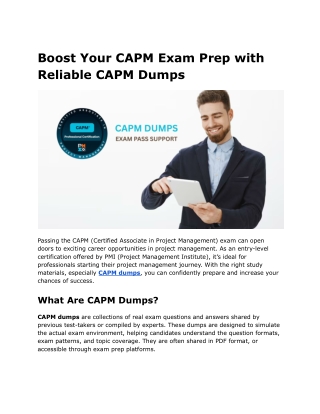 Boost Your CAPM Exam Prep with Reliable CAPM Dumps