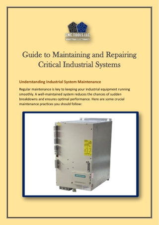 Guide to Maintaining and Repairing Critical Industrial Systems-CNC Tools LLC
